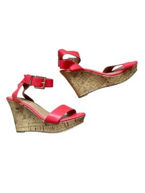 Call It Spring Hot Flamingo Pink Cork Wedge Sandals - Size 6.5